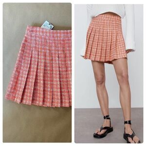 ZARA PLEATED STRUCTURED SKIRT ORANGE